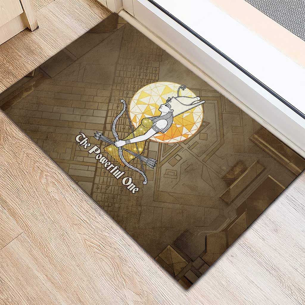 Wosret Egyptian Rubber Doormat with Golden Scepter and Archer Motif in Ancient Protector