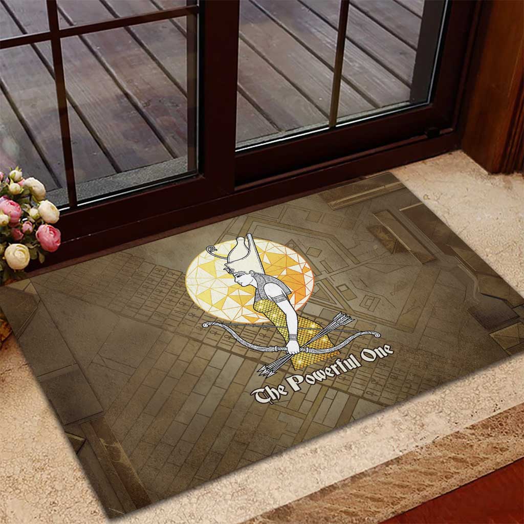 Wosret Egyptian Rubber Doormat with Golden Scepter and Archer Motif in Ancient Protector
