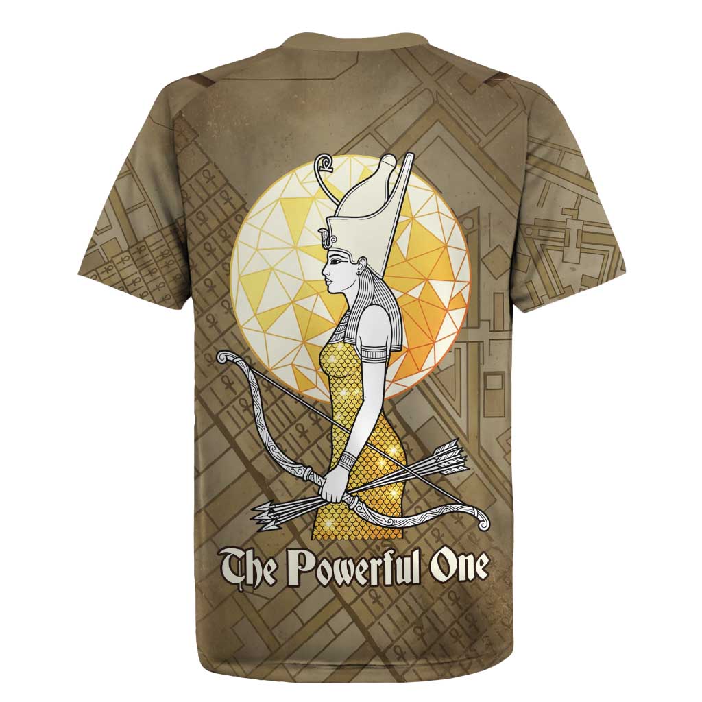 Wosret Egyptian Rugby Jersey with Golden Scepter and Archer Motif in Ancient Protector
