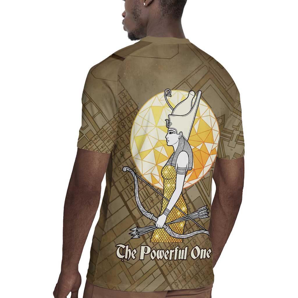 Wosret Egyptian Rugby Jersey with Golden Scepter and Archer Motif in Ancient Protector