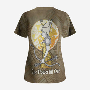 Wosret Egyptian Scrub Top with Golden Scepter and Archer Motif in Ancient Protector