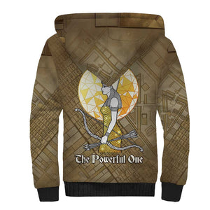 Wosret Egyptian Sherpa Hoodie with Golden Scepter and Archer Motif in Ancient Protector