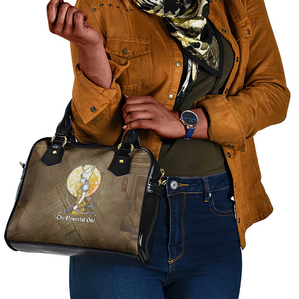 Wosret Egyptian Shoulder Handbag with Golden Scepter and Archer Motif in Ancient Protector