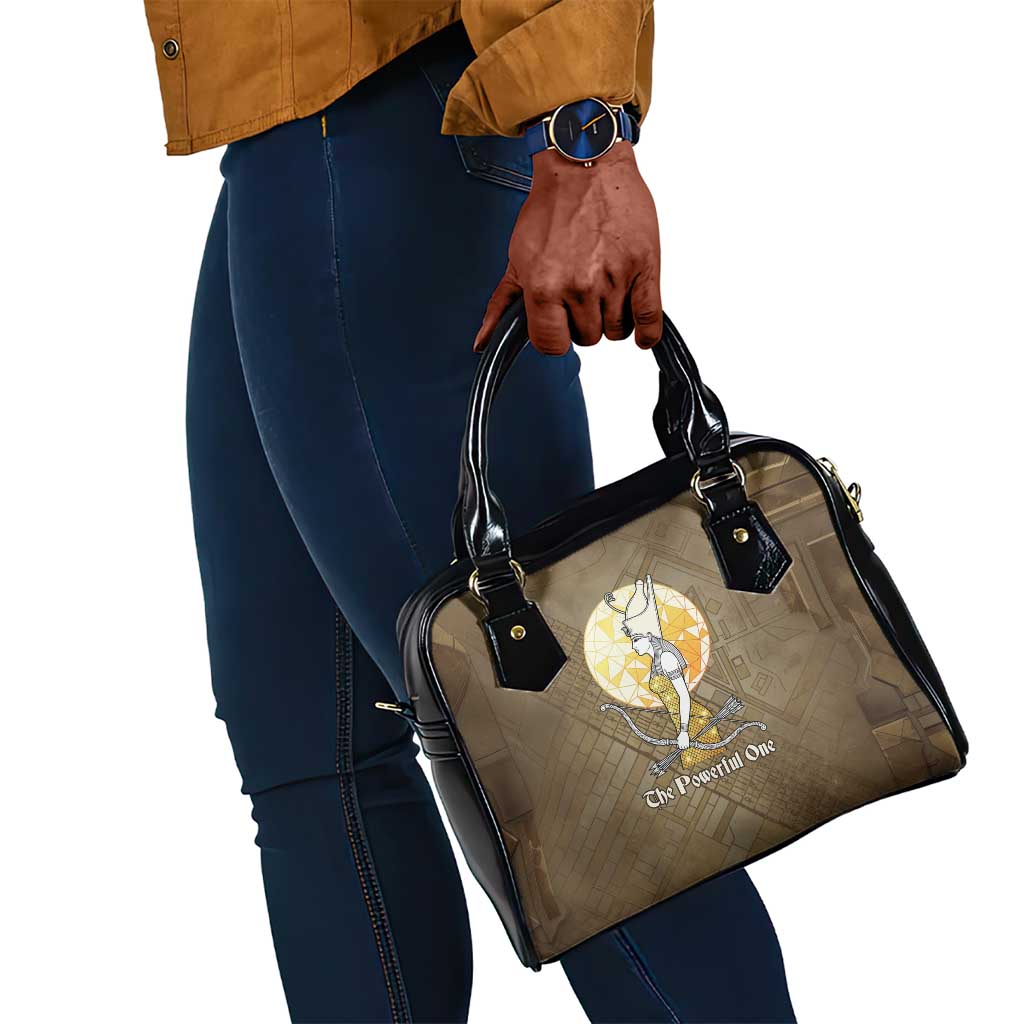 Wosret Egyptian Shoulder Handbag with Golden Scepter and Archer Motif in Ancient Protector