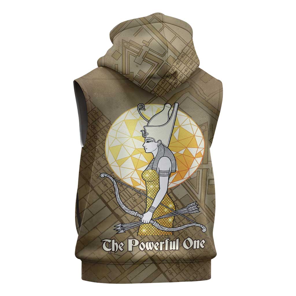 Wosret Egyptian Sleeveless Hoodie with Golden Scepter and Archer Motif in Ancient Protector