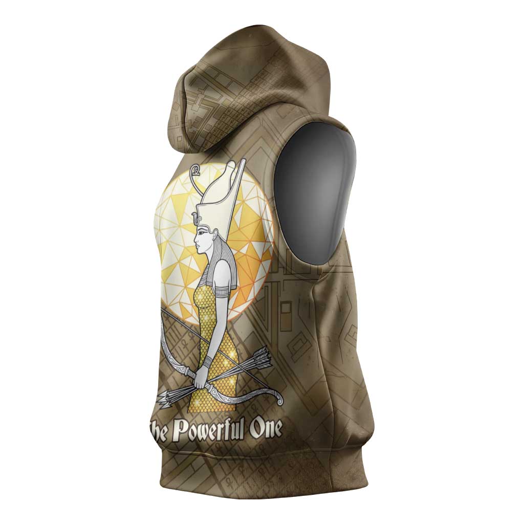 Wosret Egyptian Sleeveless Hoodie with Golden Scepter and Archer Motif in Ancient Protector