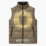 Wosret Egyptian Sleeveless Puffer Jacket with Golden Scepter and Archer Motif in Ancient Protector
