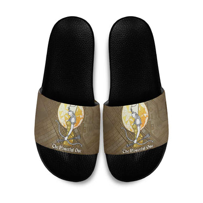 Wosret Egyptian Slide Sandals with Golden Scepter and Archer Motif in Ancient Protector