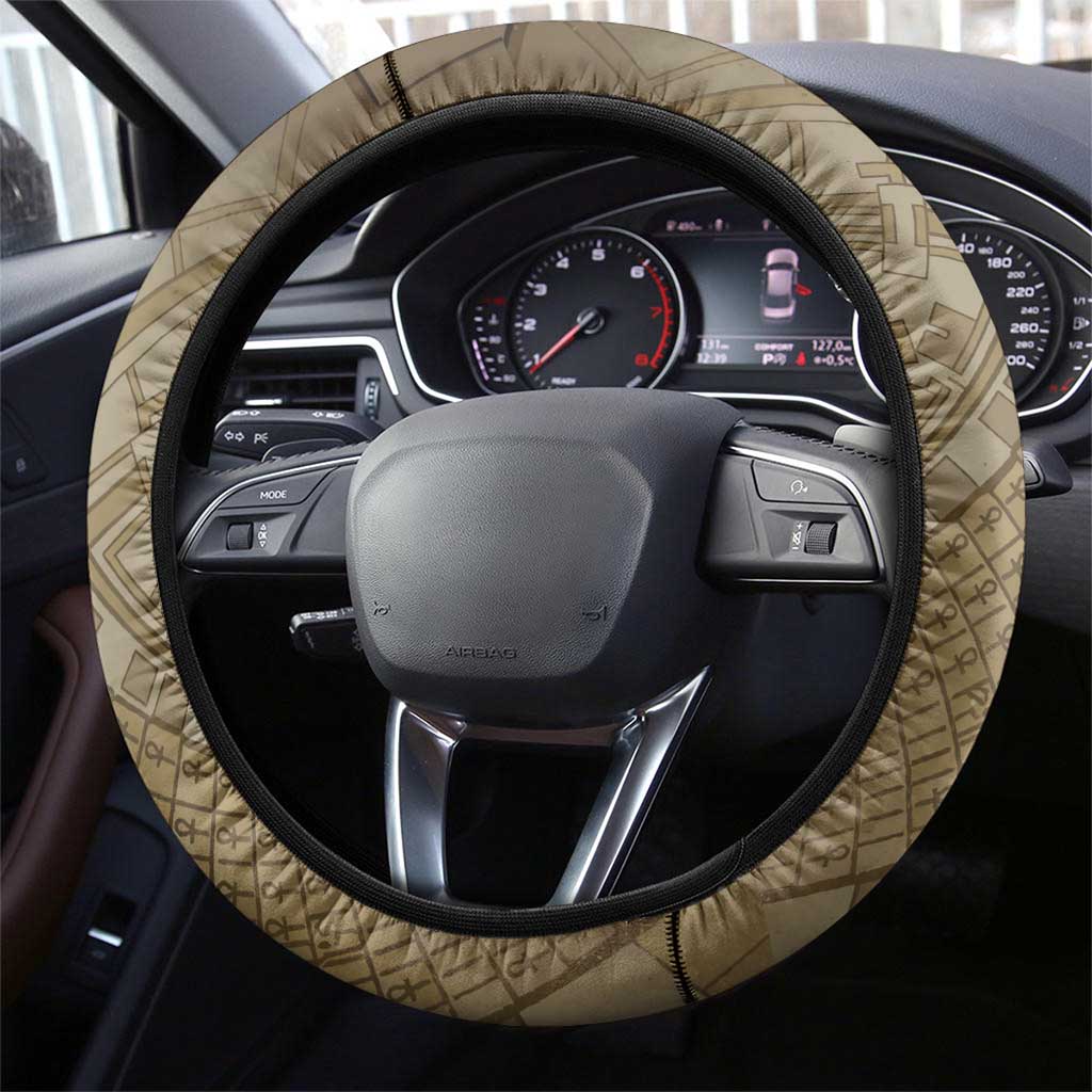 Wosret Egyptian Steering Wheel Cover with Golden Scepter and Archer Motif in Ancient Protector
