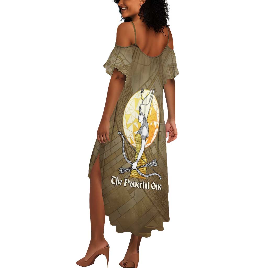 Wosret Egyptian Summer Maxi Dress with Golden Scepter and Archer Motif in Ancient Protector