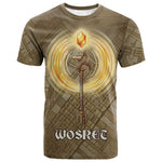 Wosret Egyptian T shirt with Golden Scepter and Archer Motif in Ancient Protector
