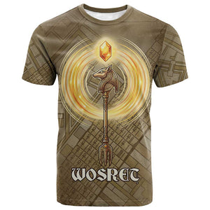 Wosret Egyptian T shirt with Golden Scepter and Archer Motif in Ancient Protector