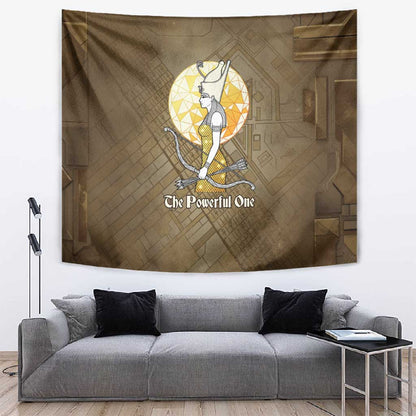 Wosret Egyptian Tapestry with Golden Scepter and Archer Motif in Ancient Protector