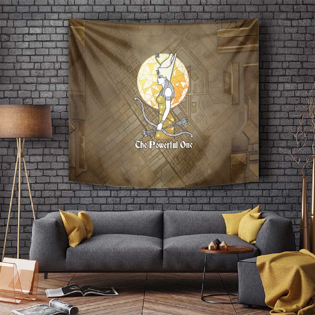 Wosret Egyptian Tapestry with Golden Scepter and Archer Motif in Ancient Protector
