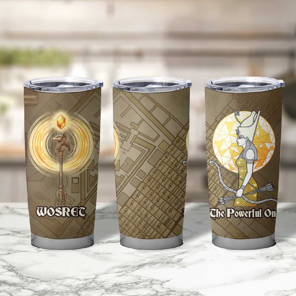 Wosret Egyptian Tumbler Cup with Golden Scepter and Archer Motif in Ancient Protector
