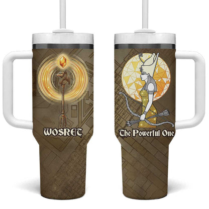 Wosret Egyptian Tumbler With Handle with Golden Scepter and Archer Motif in Ancient Protector