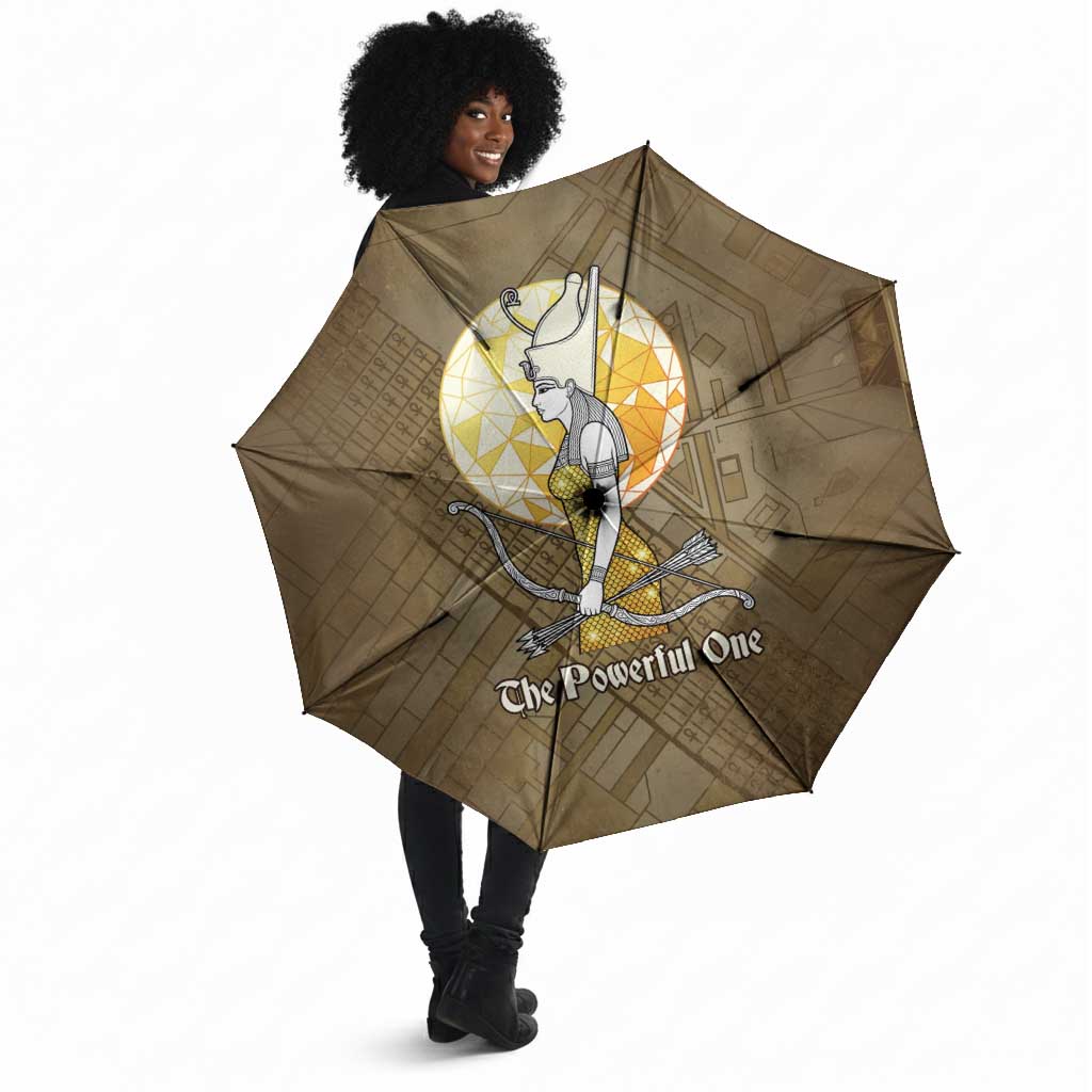 Wosret Egyptian Umbrella with Golden Scepter and Archer Motif in Ancient Protector