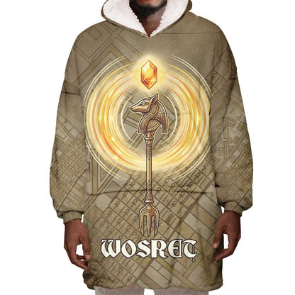 Wosret Egyptian Wearable Blanket Hoodie with Golden Scepter and Archer Motif in Ancient Protector