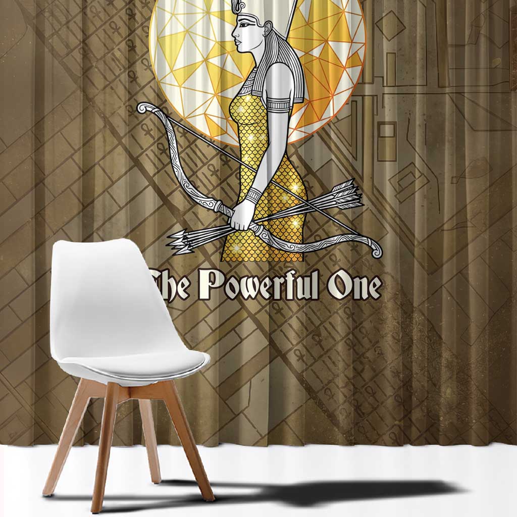 Wosret Egyptian Window Curtain with Golden Scepter and Archer Motif in Ancient Protector