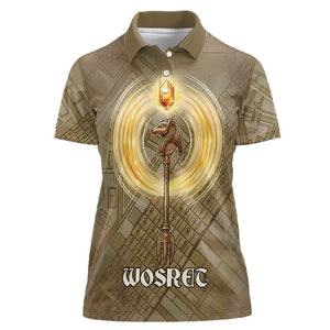Wosret Egyptian Women Polo Shirt with Golden Scepter and Archer Motif in Ancient Protector