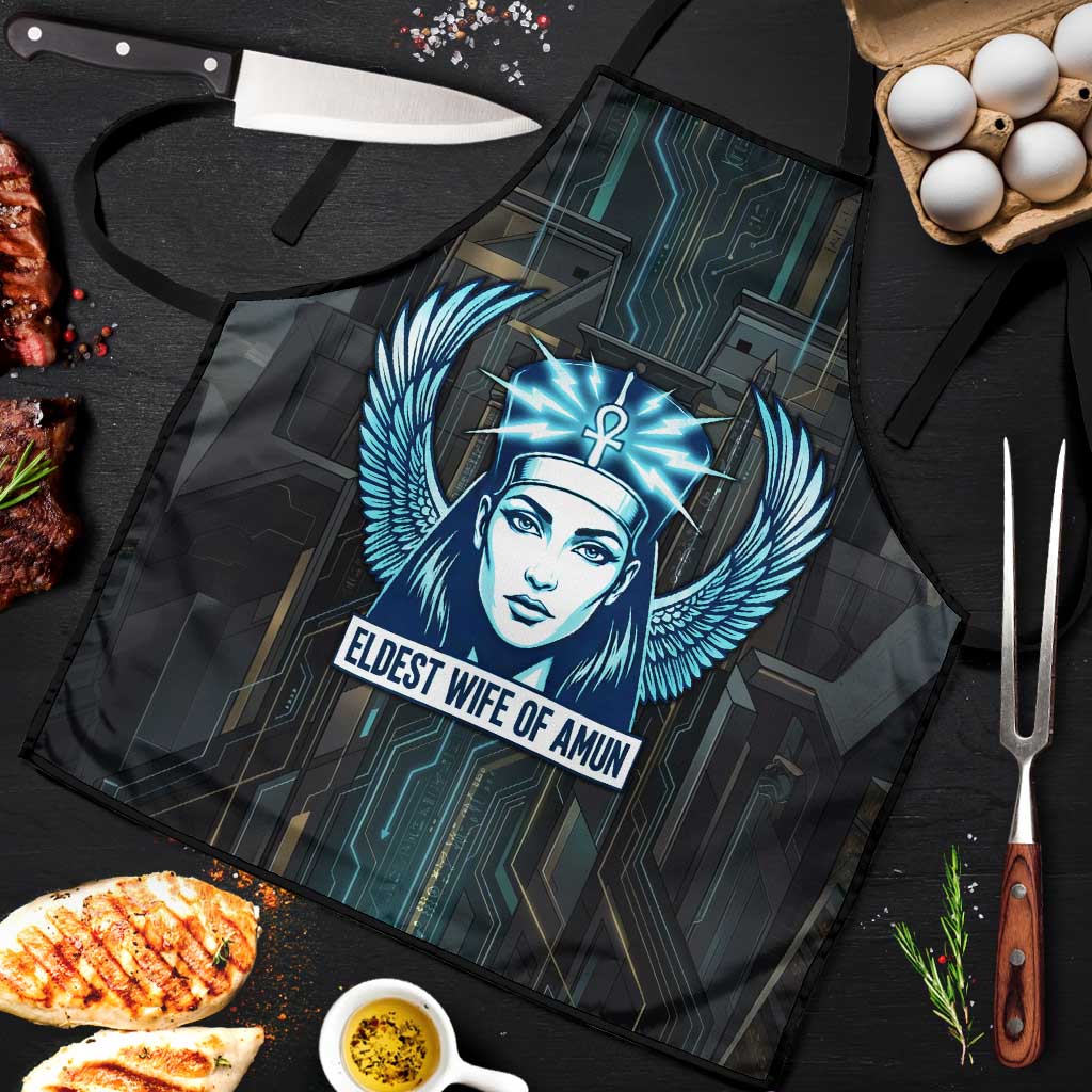 Wosret Winged Crown Apron Egyptian Cyber Circuit Design in Futuristic Blue Theme