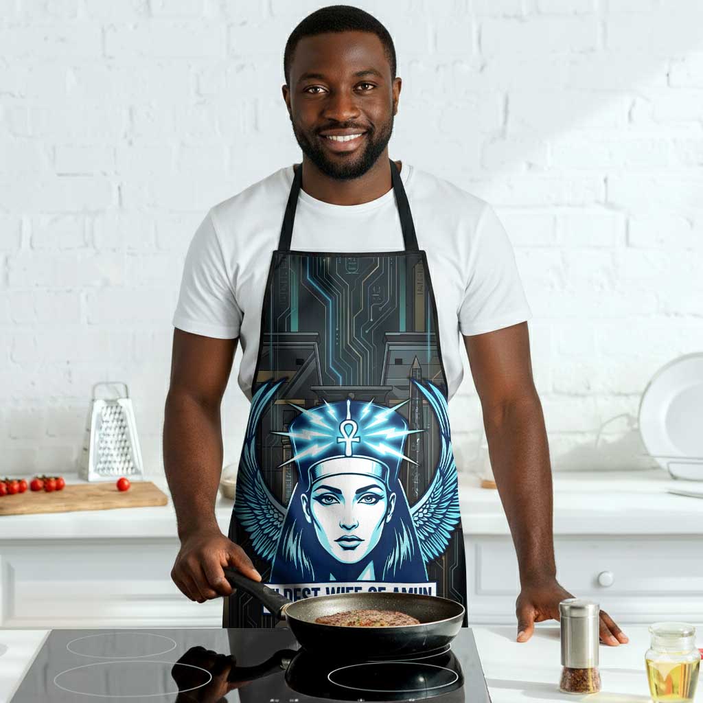 Wosret Winged Crown Apron Egyptian Cyber Circuit Design in Futuristic Blue Theme