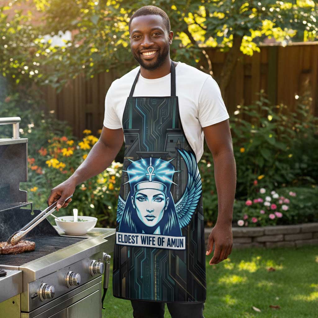 Wosret Winged Crown Apron Egyptian Cyber Circuit Design in Futuristic Blue Theme