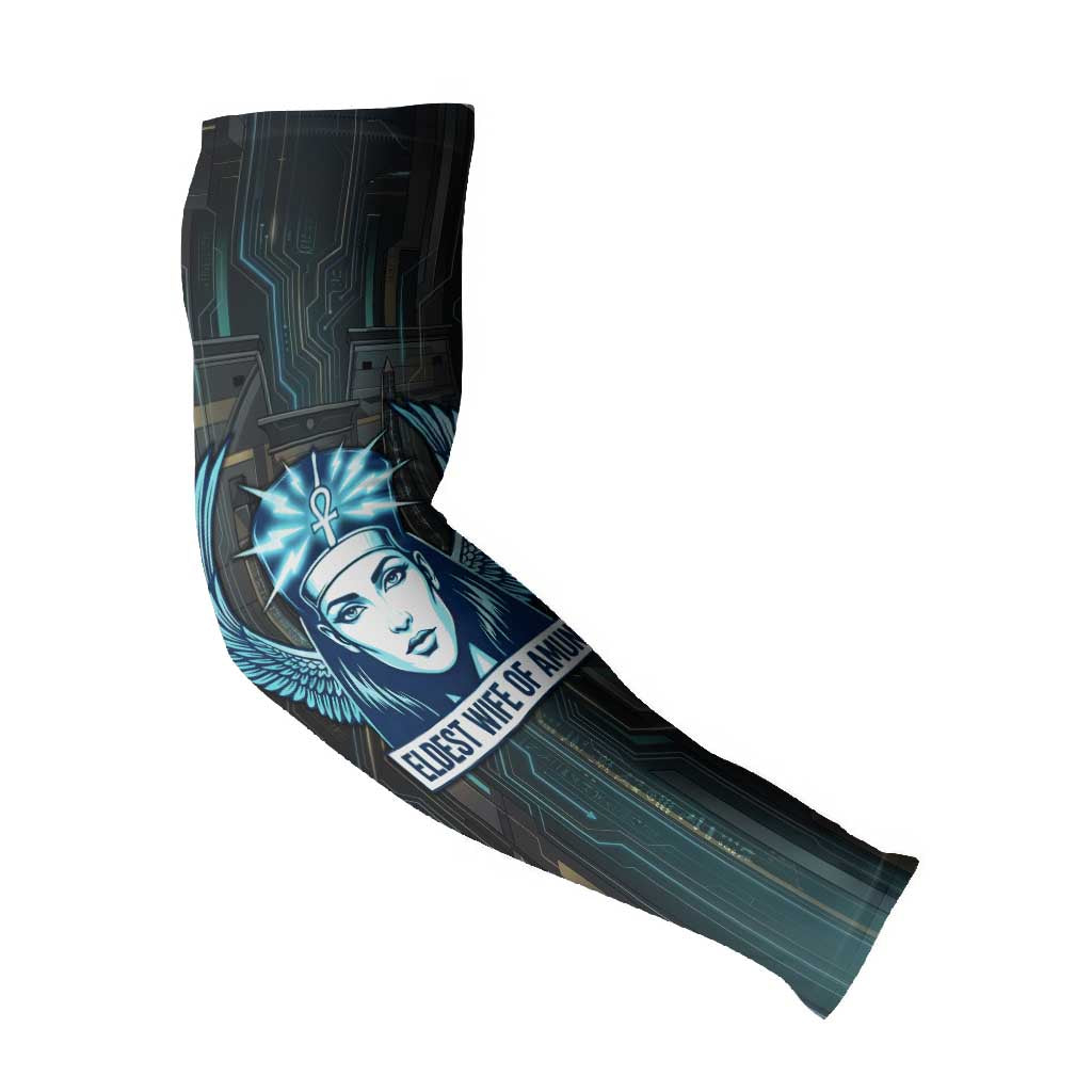 Wosret Winged Crown Arm Sleeves Egyptian Cyber Circuit Design in Futuristic Blue Theme