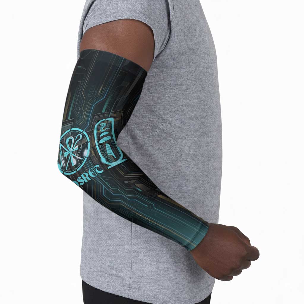 Wosret Winged Crown Arm Sleeves Egyptian Cyber Circuit Design in Futuristic Blue Theme