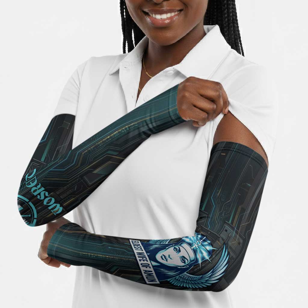 Wosret Winged Crown Arm Sleeves Egyptian Cyber Circuit Design in Futuristic Blue Theme