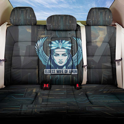Wosret Winged Crown Back Car Seat Cover Egyptian Cyber Circuit Design in Futuristic Blue Theme