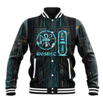 Wosret Winged Crown Baseball Jacket Egyptian Cyber Circuit Design in Futuristic Blue Theme
