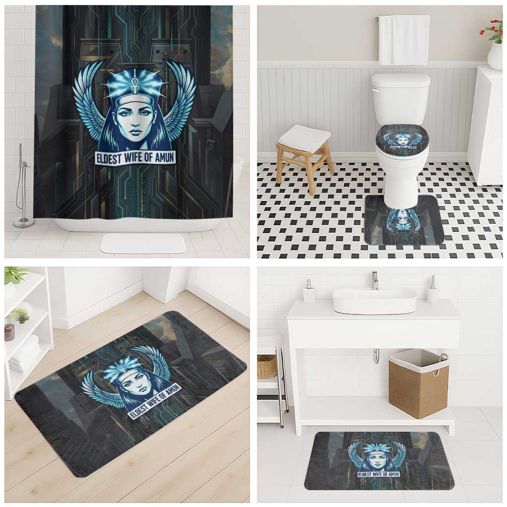 Wosret Winged Crown Bathroom Set Egyptian Cyber Circuit Design in Futuristic Blue Theme