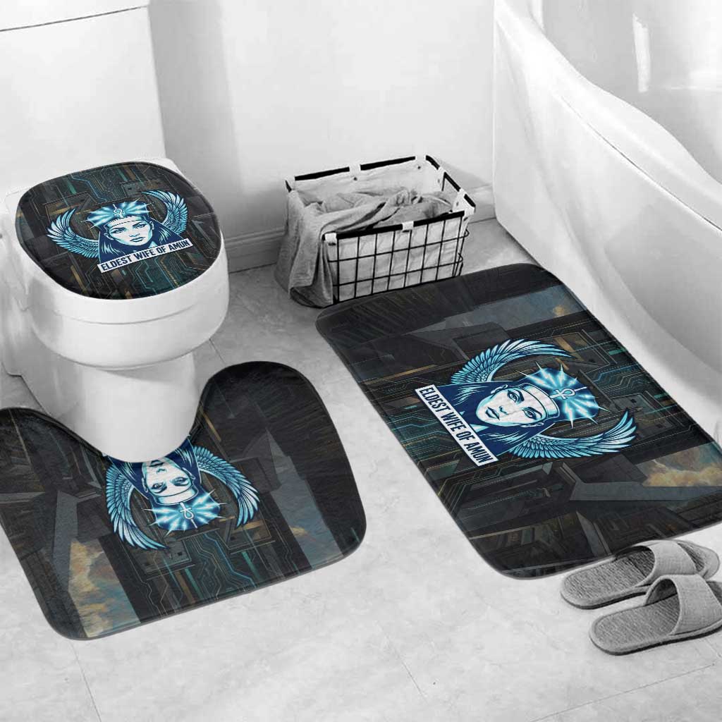 Wosret Winged Crown Bathroom Set Egyptian Cyber Circuit Design in Futuristic Blue Theme