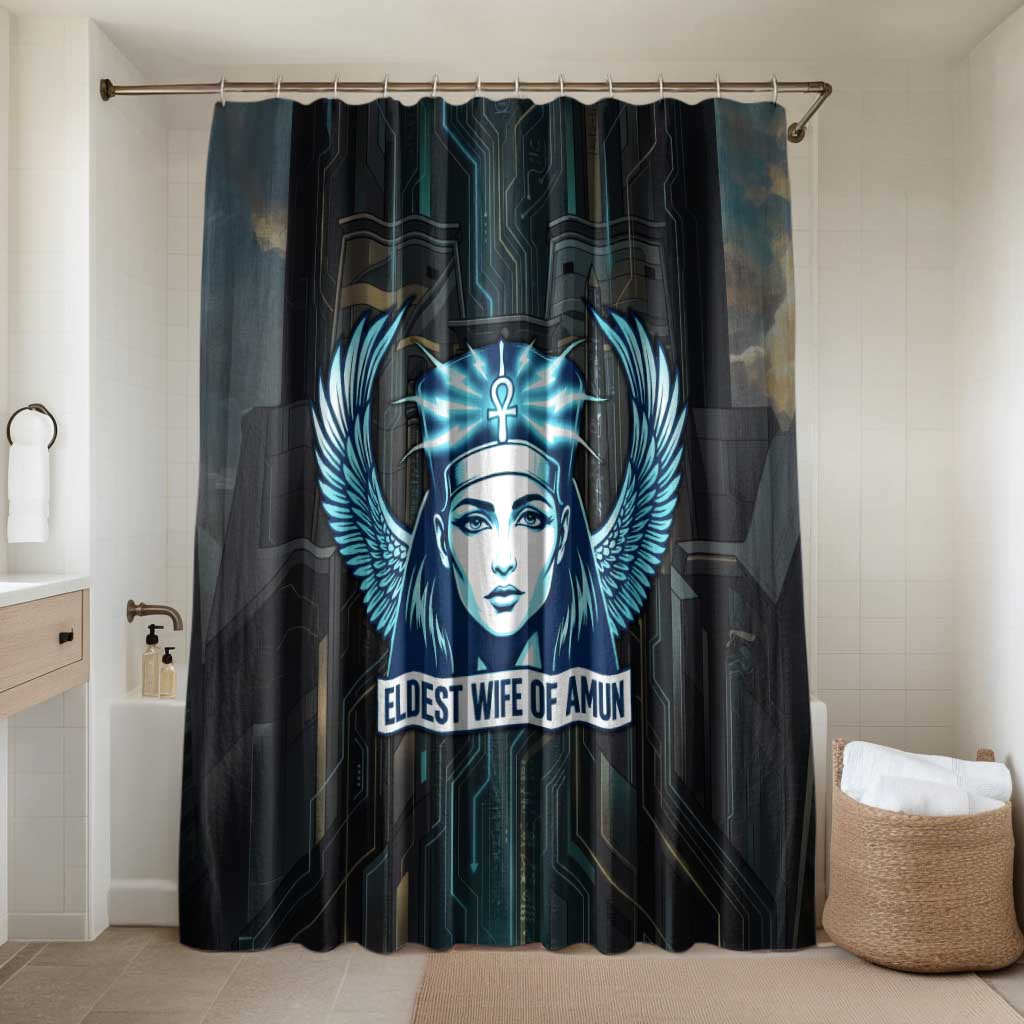 Wosret Winged Crown Bathroom Set Egyptian Cyber Circuit Design in Futuristic Blue Theme