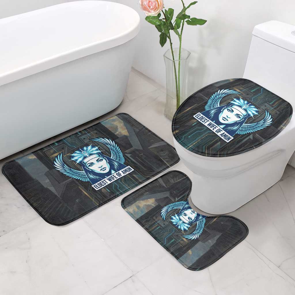 Wosret Winged Crown Bathroom Set Egyptian Cyber Circuit Design in Futuristic Blue Theme