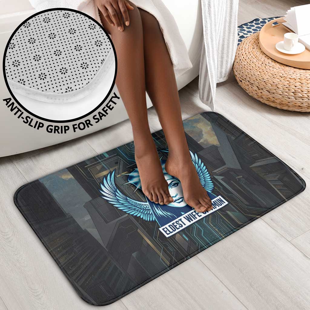 Wosret Winged Crown Bathroom Set Egyptian Cyber Circuit Design in Futuristic Blue Theme