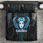 Wosret Winged Crown Bedding Set Egyptian Cyber Circuit Design in Futuristic Blue Theme