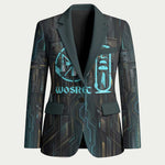 Wosret Winged Crown Blazer Egyptian Cyber Circuit Design in Futuristic Blue Theme