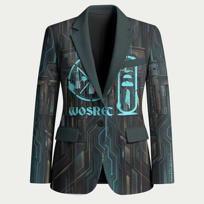 Wosret Winged Crown Blazer Egyptian Cyber Circuit Design in Futuristic Blue Theme