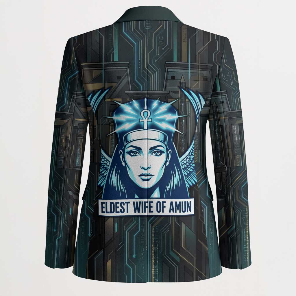 Wosret Winged Crown Blazer Egyptian Cyber Circuit Design in Futuristic Blue Theme