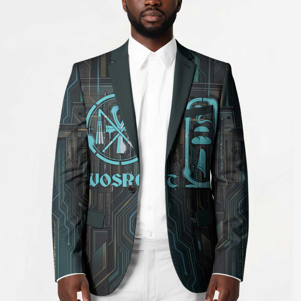 Wosret Winged Crown Blazer Egyptian Cyber Circuit Design in Futuristic Blue Theme