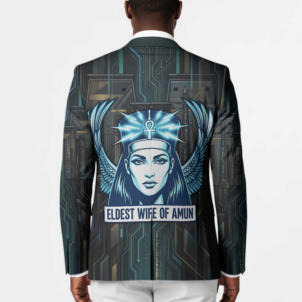 Wosret Winged Crown Blazer Egyptian Cyber Circuit Design in Futuristic Blue Theme