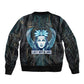 Wosret Winged Crown Bomber Jacket Egyptian Cyber Circuit Design in Futuristic Blue Theme