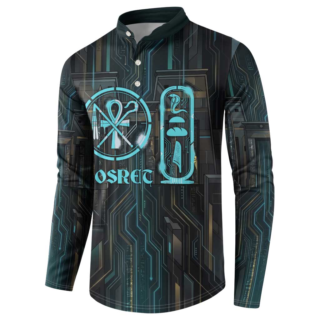 Wosret Winged Crown Button Sweatshirt Egyptian Cyber Circuit Design in Futuristic Blue Theme