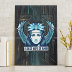 Wosret Winged Crown Canvas Wall Art Egyptian Cyber Circuit Design in Futuristic Blue Theme