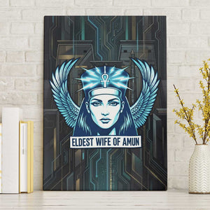 Wosret Winged Crown Canvas Wall Art Egyptian Cyber Circuit Design in Futuristic Blue Theme