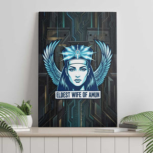 Wosret Winged Crown Canvas Wall Art Egyptian Cyber Circuit Design in Futuristic Blue Theme