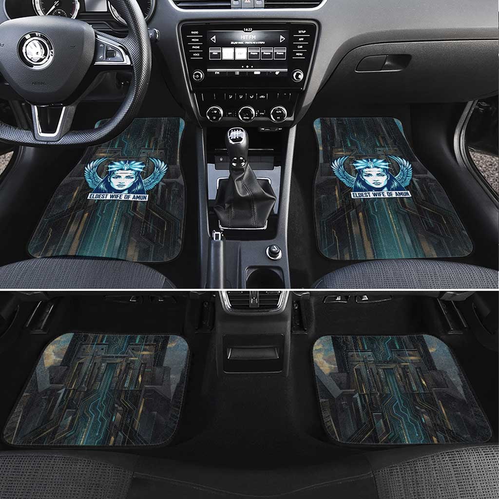 Wosret Winged Crown Car Mats Egyptian Cyber Circuit Design in Futuristic Blue Theme