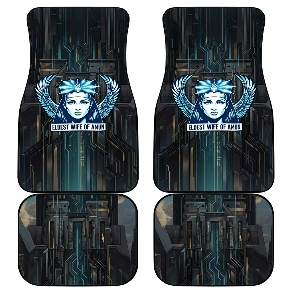 Wosret Winged Crown Car Mats Egyptian Cyber Circuit Design in Futuristic Blue Theme